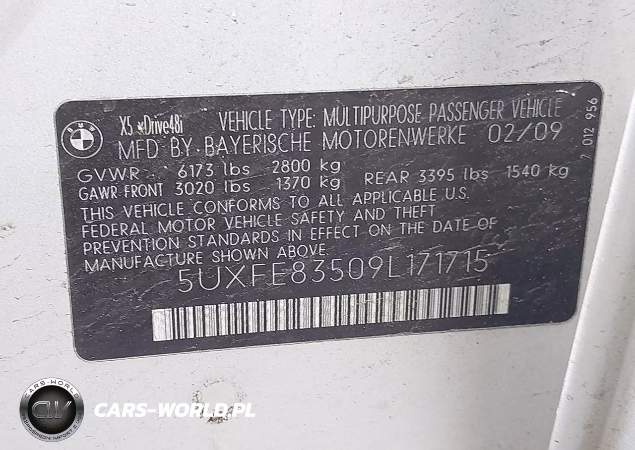 2009 BMW X5 xDrive48I VIN:5UXFE83509L171715 - 9
