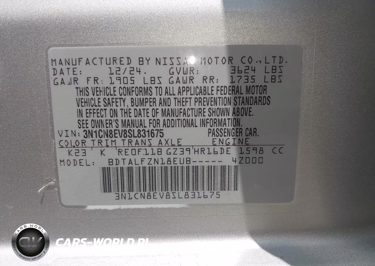 2025 Nissan Versa 1.6 Sv VIN:3N1CN8EV8SL831675 - 9