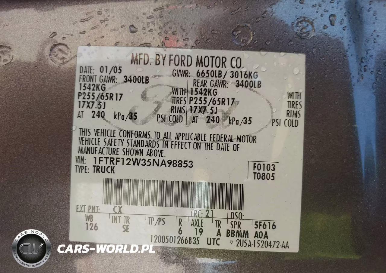 2005 Ford F-150 Stx-Xl-Xlt VIN:1FTRF12W35NA98853 - 9