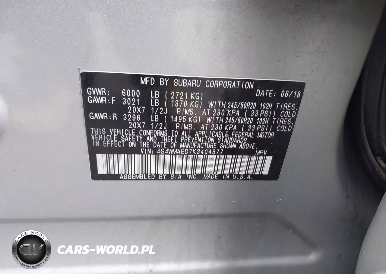 2019 Subaru Ascent Premium VIN:4S4WMAED7K3404877 - 9
