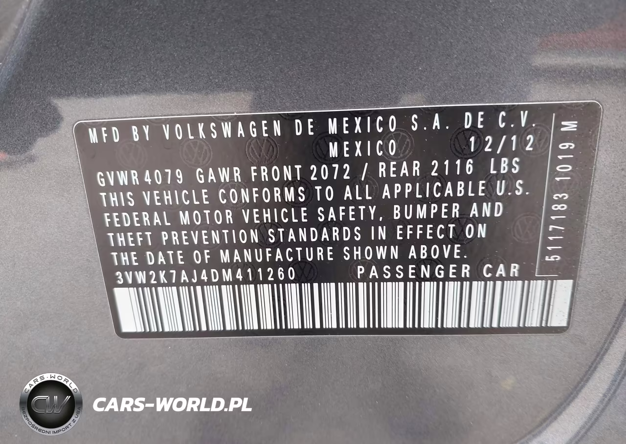 2013 Volkswagen Jetta 2.0L S VIN:3VW2K7AJ4DM411260 - 9