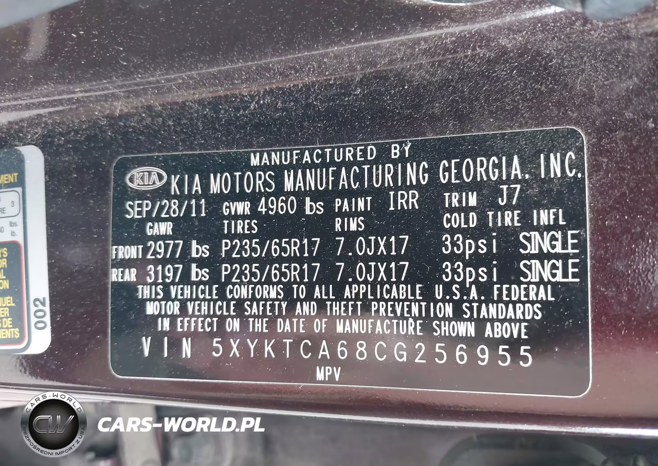 2012 Kia Sorento Lx VIN:5XYKTCA68CG256955 - 9