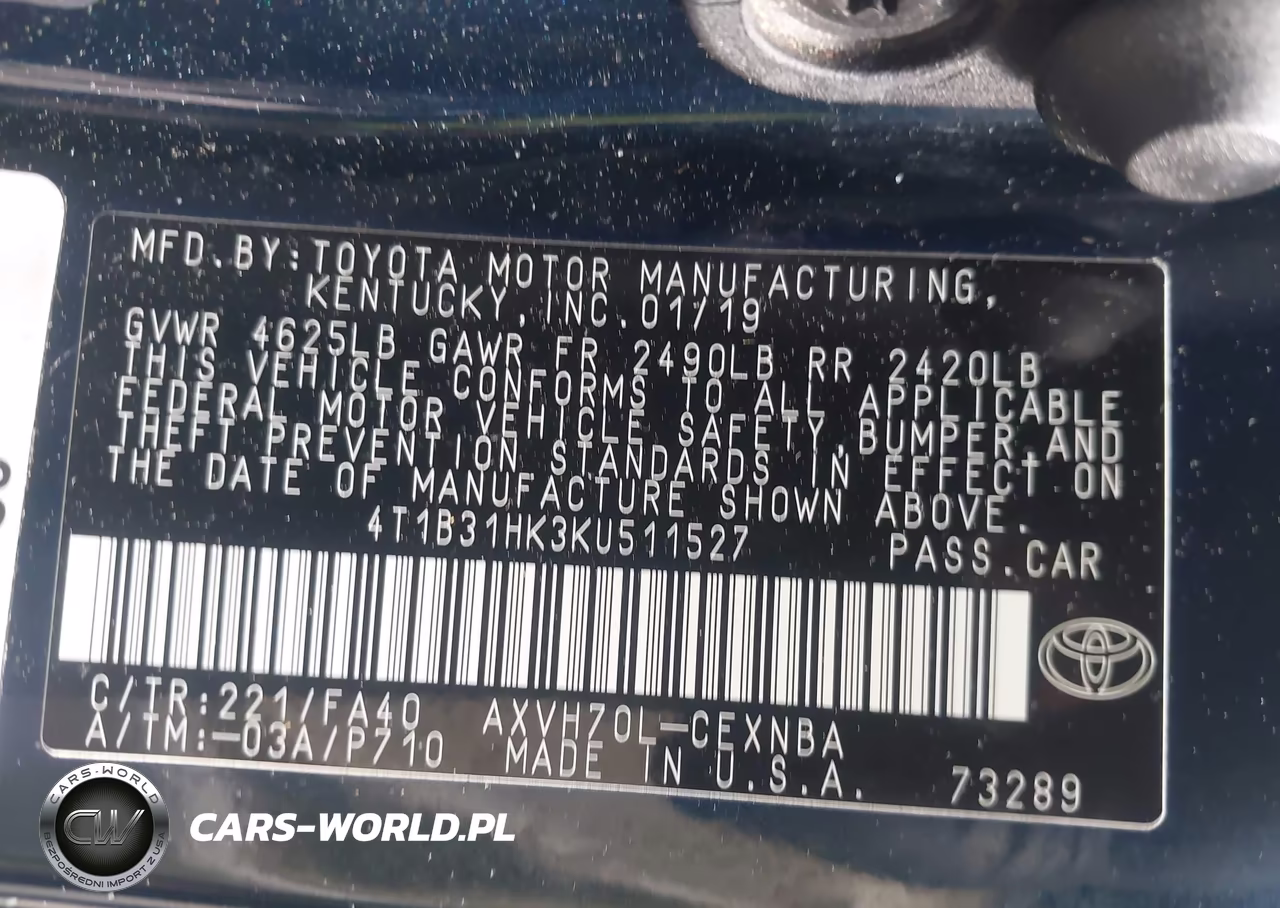2019 Toyota Camry Hybrid Le VIN:4T1B31HK3KU511527 - 9