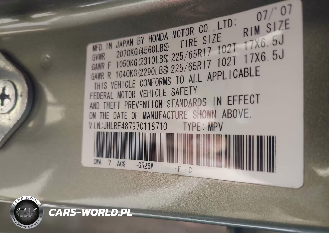 2007 Honda Cr-V Ex-L VIN:JHLRE48797C118710 - 9