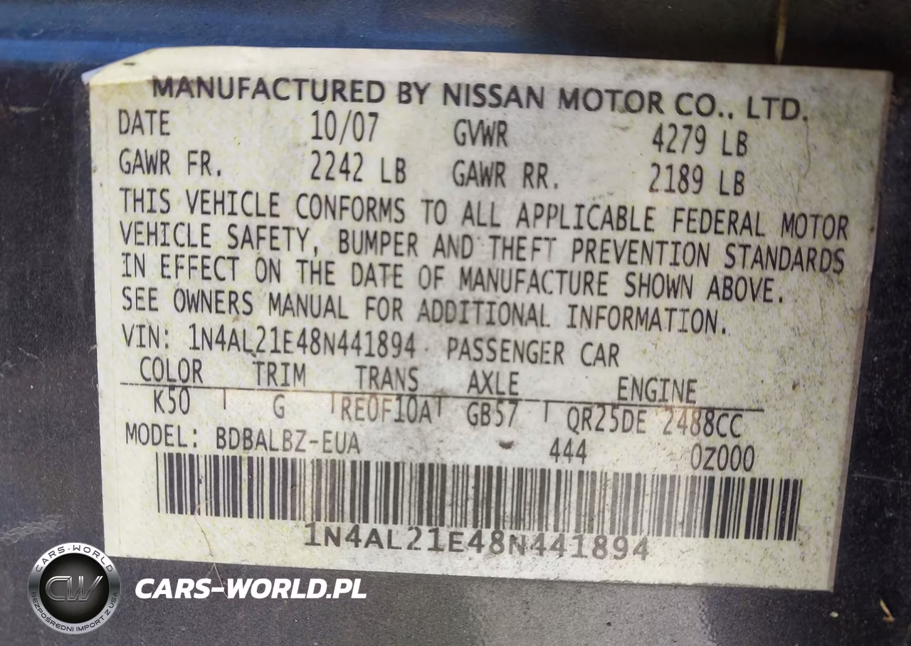 2008 Nissan Altima 2.5 S VIN:1N4AL21E48N441894 - 9
