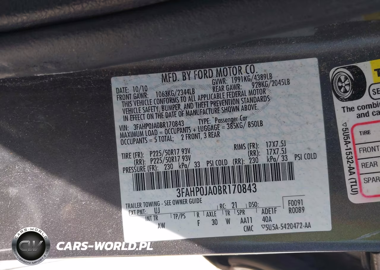 2011 Ford Fusion Sel VIN:3FAHP0JA0BR170843 - 9