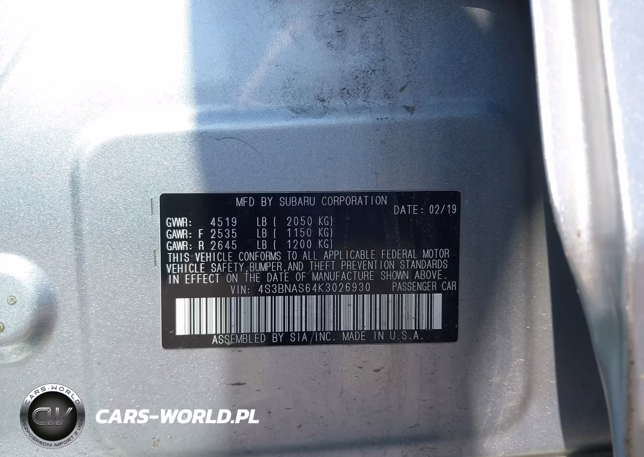 2019 Subaru Legacy 2.5I Sport VIN:4S3BNAS64K3026930 - 9