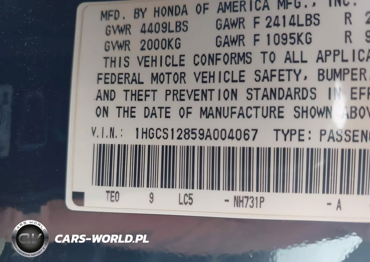 2009 Honda Accord 2.4 Ex-L VIN:1HGCS12859A004067 - 9