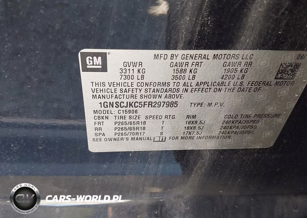 2015 Chevrolet Suburban 1500 Lt VIN:1GNSCJKC5FR297985 - 9