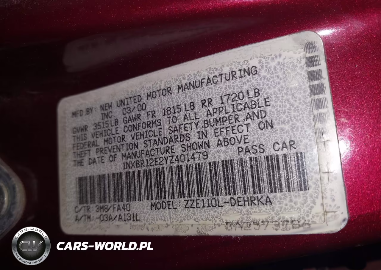 2000 Toyota Corolla Ve VIN:1NXBR12E2YZ401479 - 9