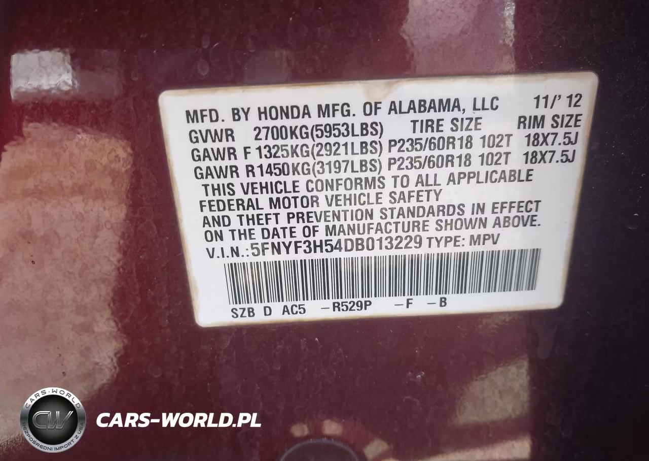 2013 Honda Pilot Ex-L VIN:5FNYF3H54DB013229 - 9