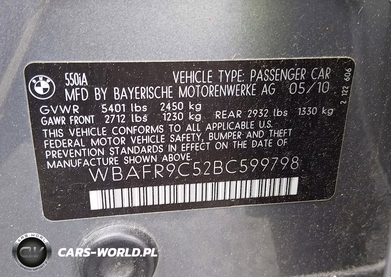 2011 BMW 550I VIN:WBAFR9C52BC599798 - 9