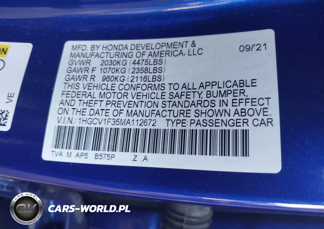 2021 Honda Accord Sport VIN:1HGCV1F35MA112672 - 9