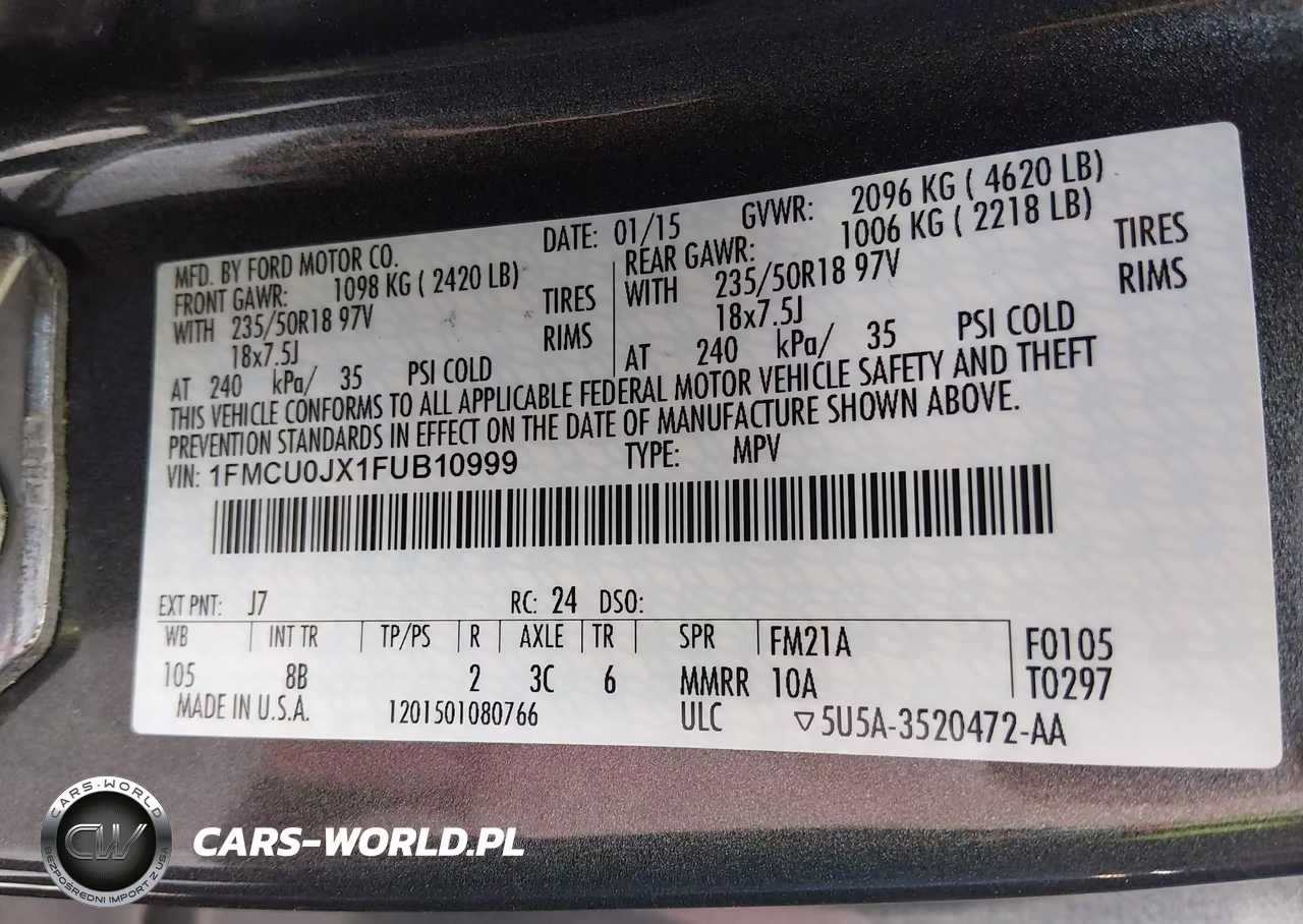 2015 Ford Escape Titanium VIN:1FMCU0JX1FUB10999 - 9
