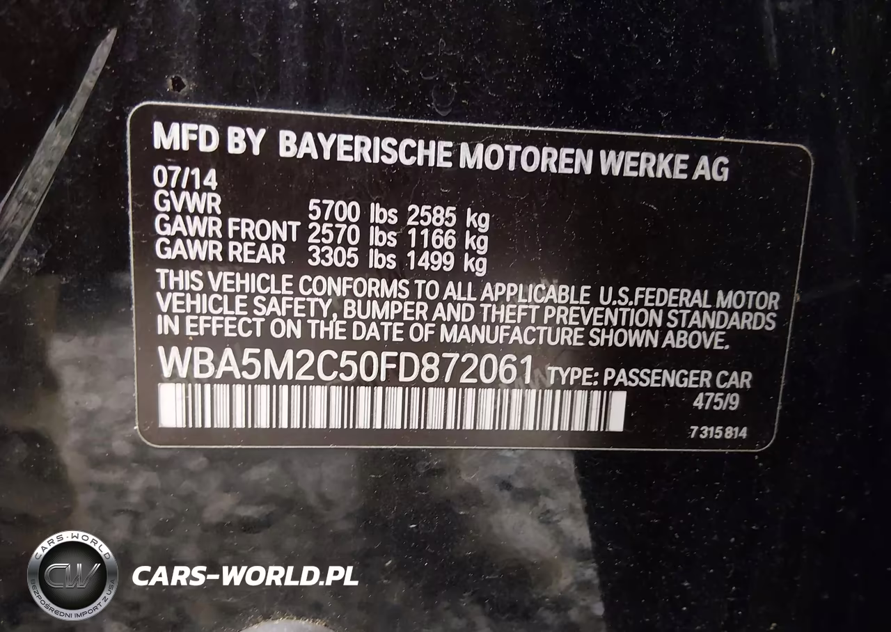 2015 BMW 535I Gran Turismo VIN:WBA5M2C50FD872061 - 9