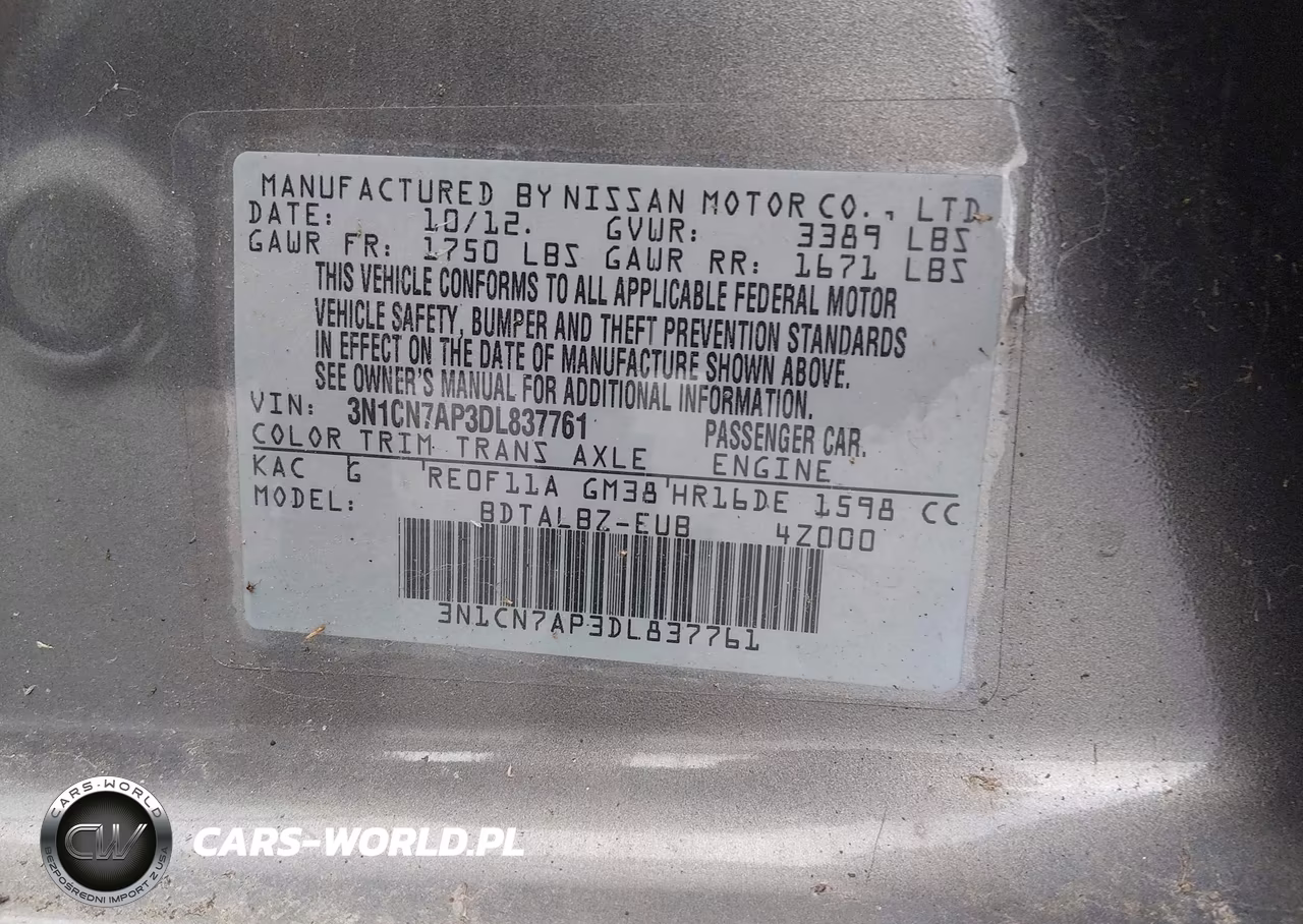 2013 Nissan Versa 1.6 Sv VIN:3N1CN7AP3DL837761 - 9