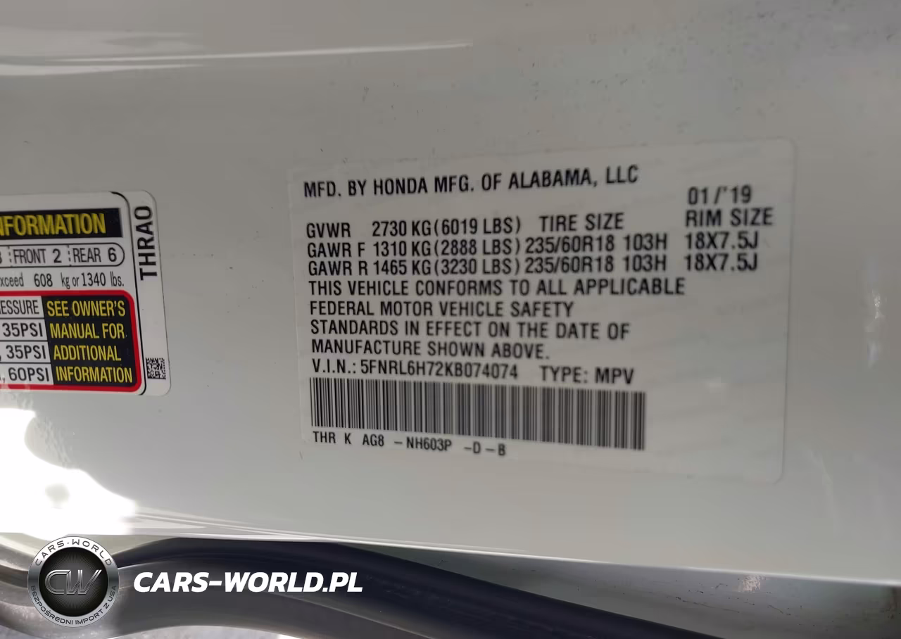 2019 Honda Odyssey Ex-L VIN:5FNRL6H72KB074074 - 9