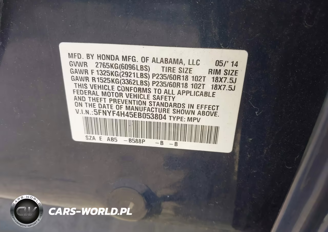 2014 Honda Pilot Ex VIN:5FNYF4H45EB053804 - 9