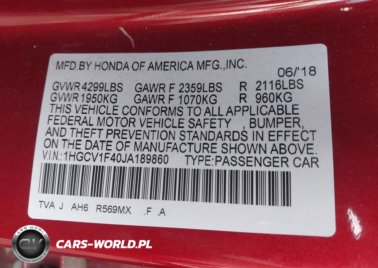 2018 Honda Accord Ex VIN:1HGCV1F40JA189860 - 9