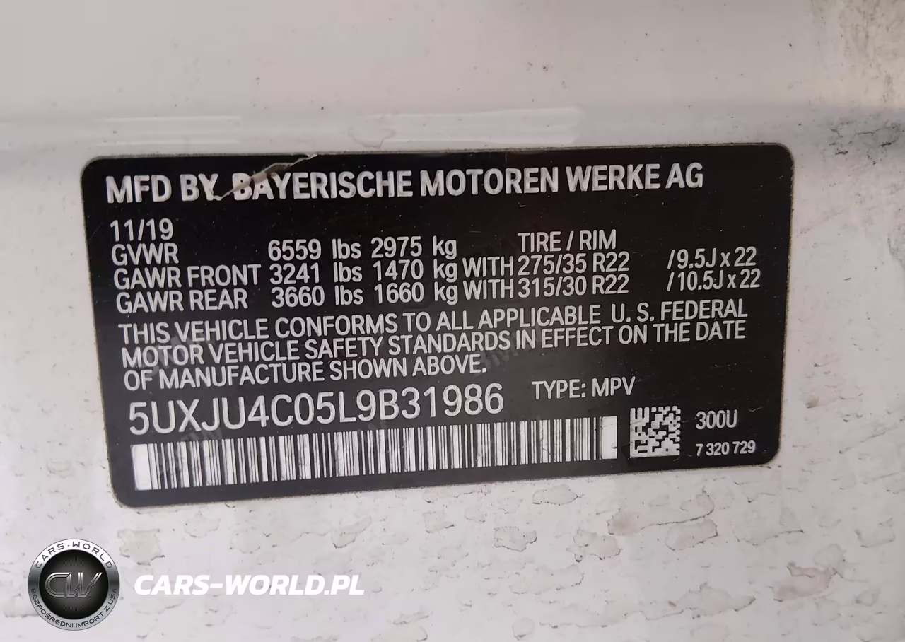 2020 BMW X5 M50I VIN:5UXJU4C05L9B31986 - 9