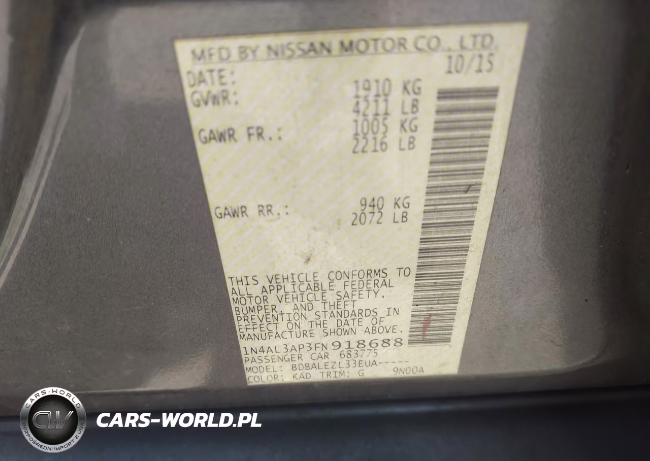 2015 Nissan Altima 2.5-2.5 S-2.5 Sl-2.5 Sv VIN:1N4AL3AP3FN918688 - 9