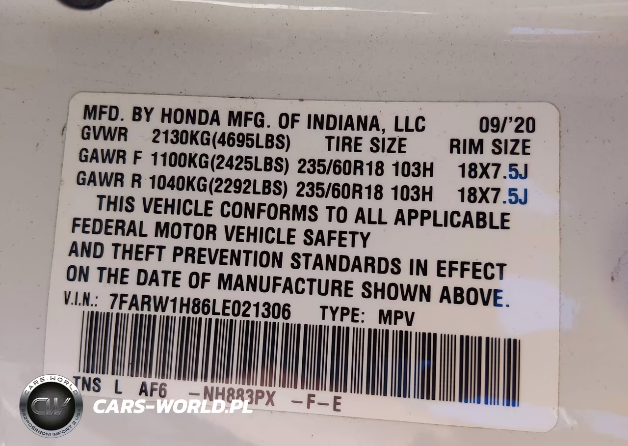 2020 Honda Cr-V 2Wd Ex-L VIN:7FARW1H86LE021306 - 9