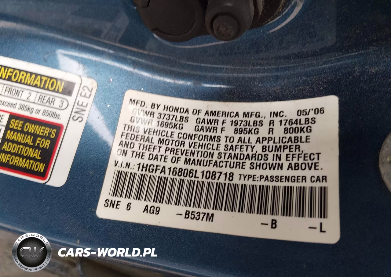 2006 Honda Civic Ex VIN:1HGFA16806L108718 - 9