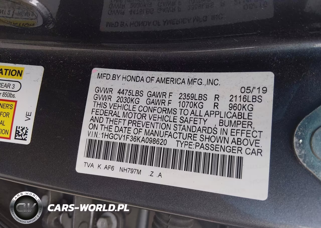 2019 Honda Accord Sport VIN:1HGCV1F36KA098620 - 9