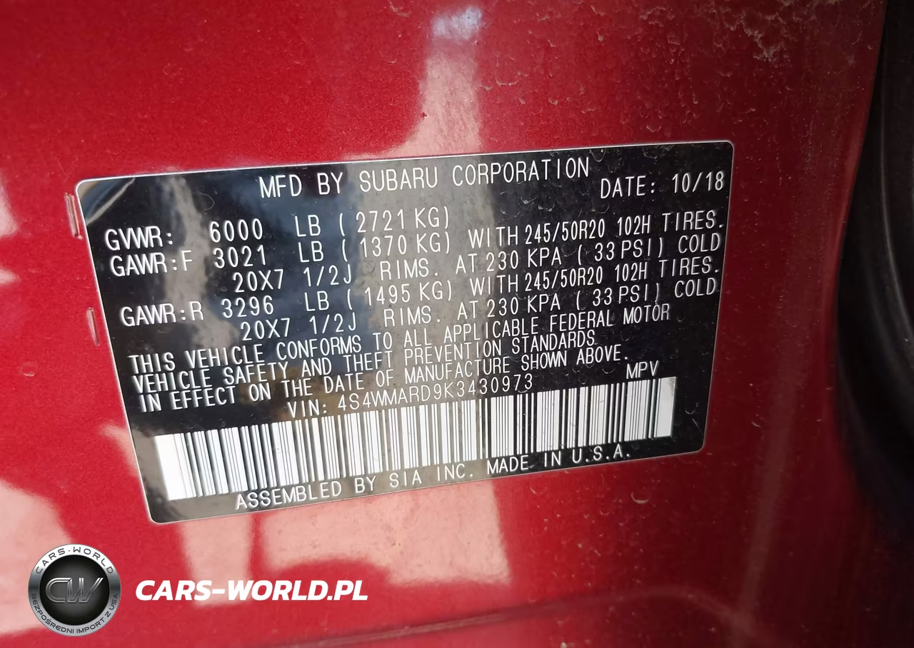 2019 Subaru Ascent Touring VIN:4S4WMARD9K3430973 - 9
