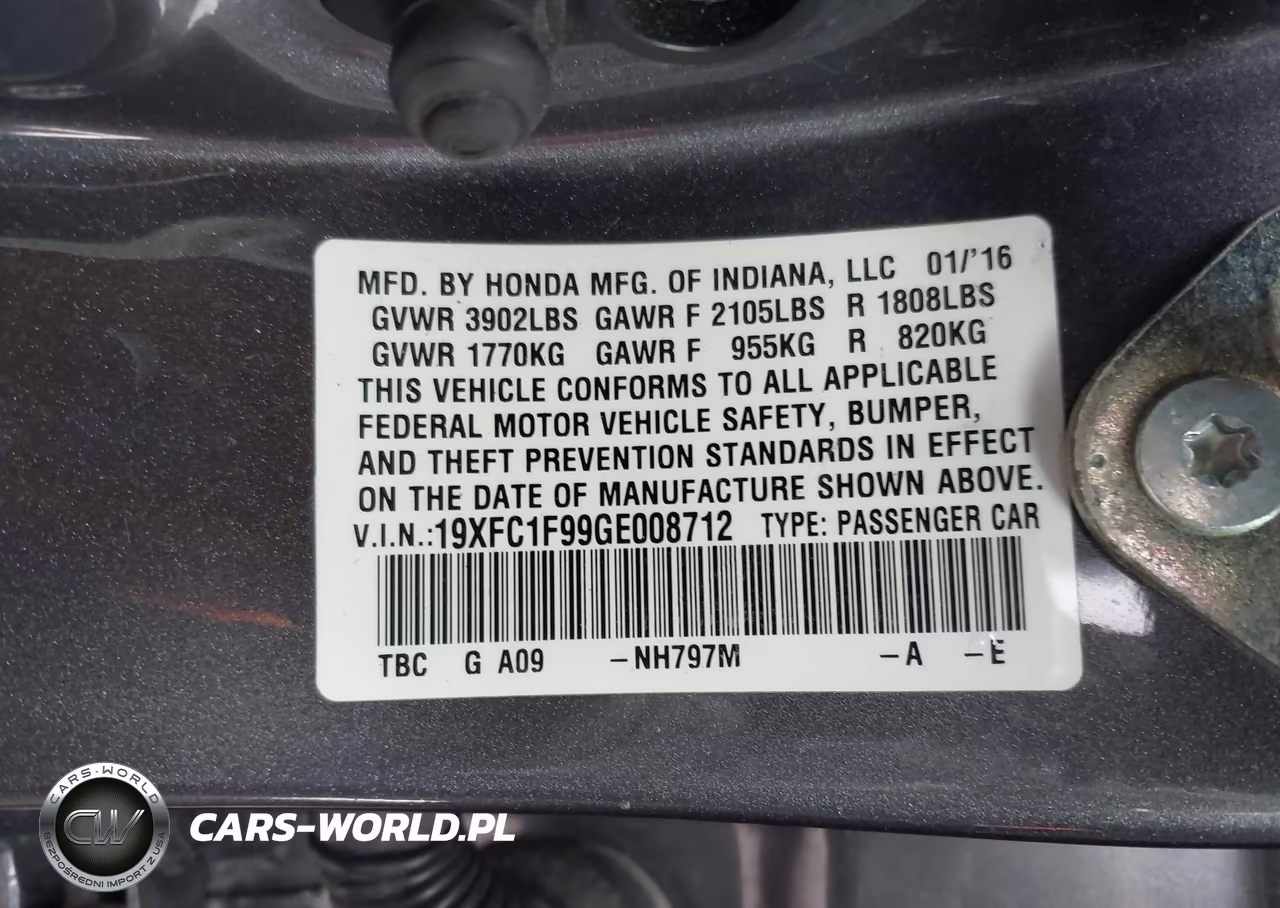 2016 Honda Civic Touring VIN:19XFC1F99GE008712 - 9