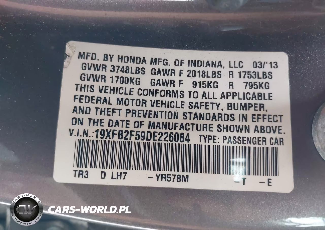 2013 Honda Civic Lx VIN:19XFB2F59DE226084 - 9