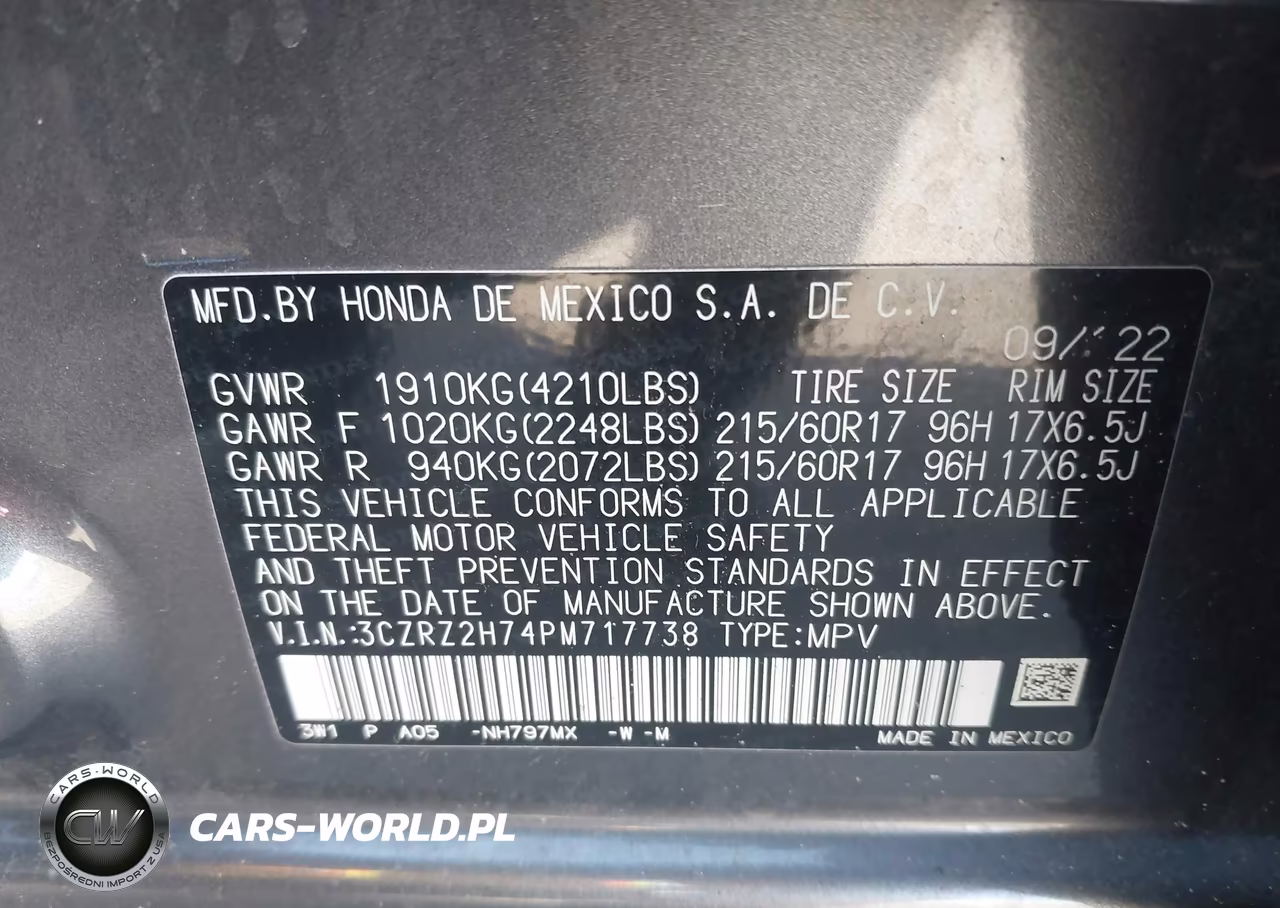 2023 Honda Hr-V Awd Ex-L VIN:3CZRZ2H74PM717738 - 9