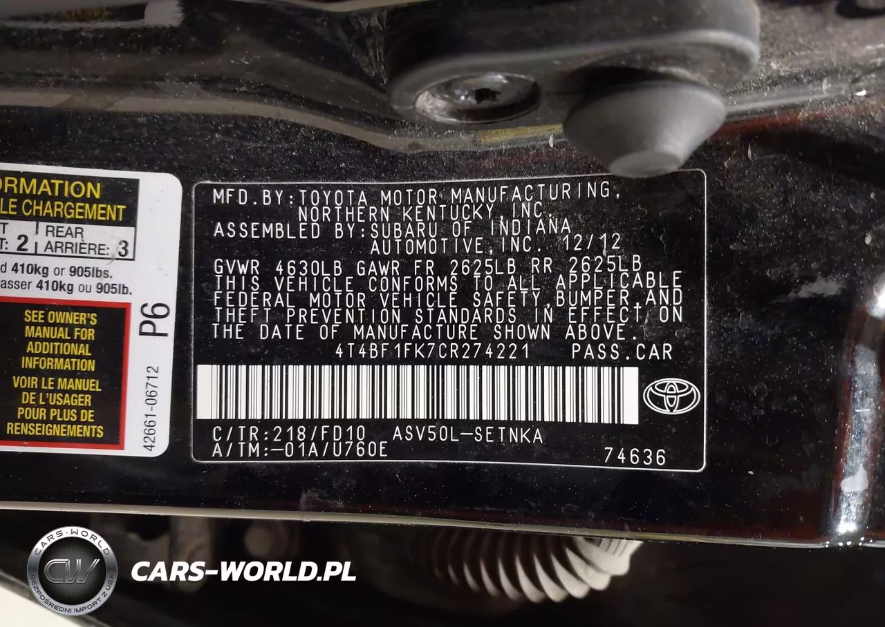 2012 Toyota Camry Le VIN:4T4BF1FK7CR274221 - 9