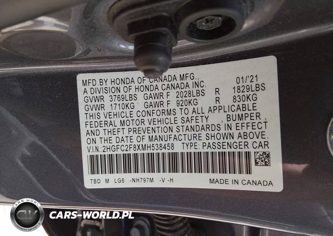 2021 Honda Civic Sport VIN:2HGFC2F8XMH538458 - 9
