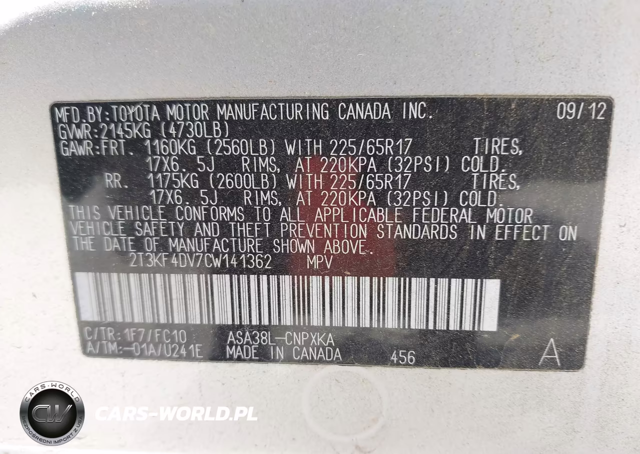 2012 Toyota Rav4 VIN:2T3KF4DV7CW141362 - 9