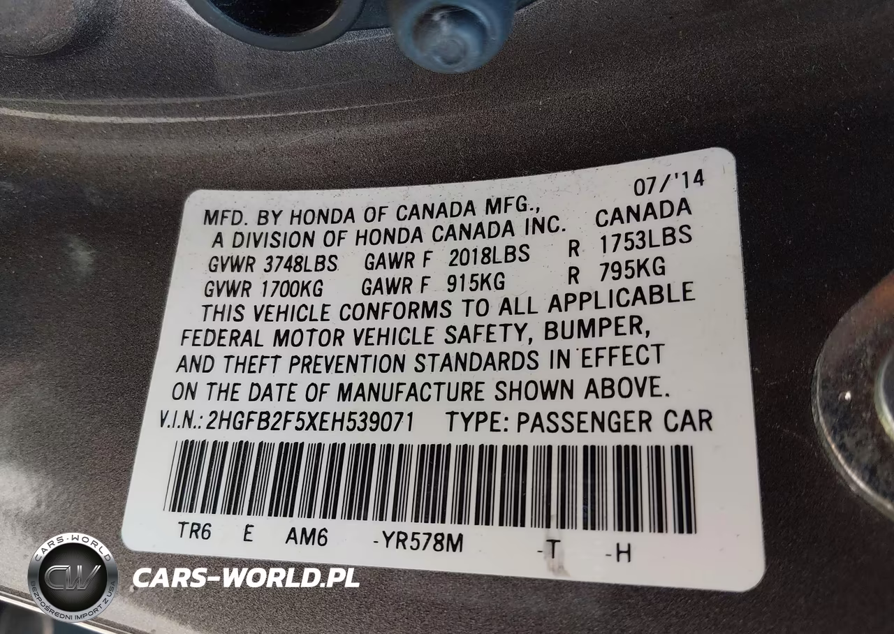 2014 Honda Civic Lx VIN:2HGFB2F5XEH539071 - 9