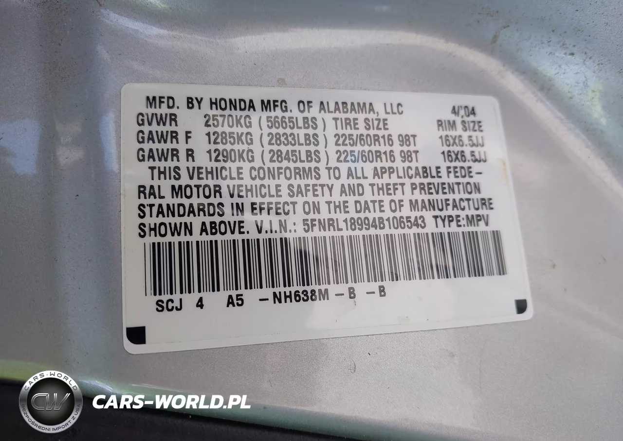 2004 Honda Odyssey Ex-L VIN:5FNRL18994B106543 - 9