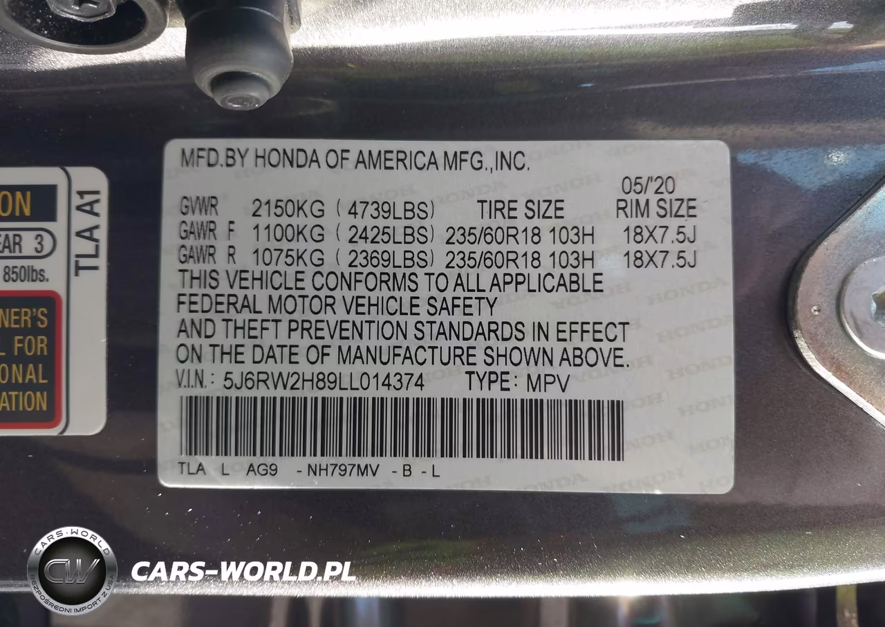 2020 Honda Cr-V Awd Ex-L VIN:5J6RW2H89LL014374 - 9