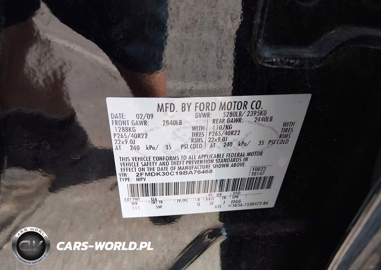 2009 Ford Edge Sport VIN:2FMDK30C19BA76468 - 9