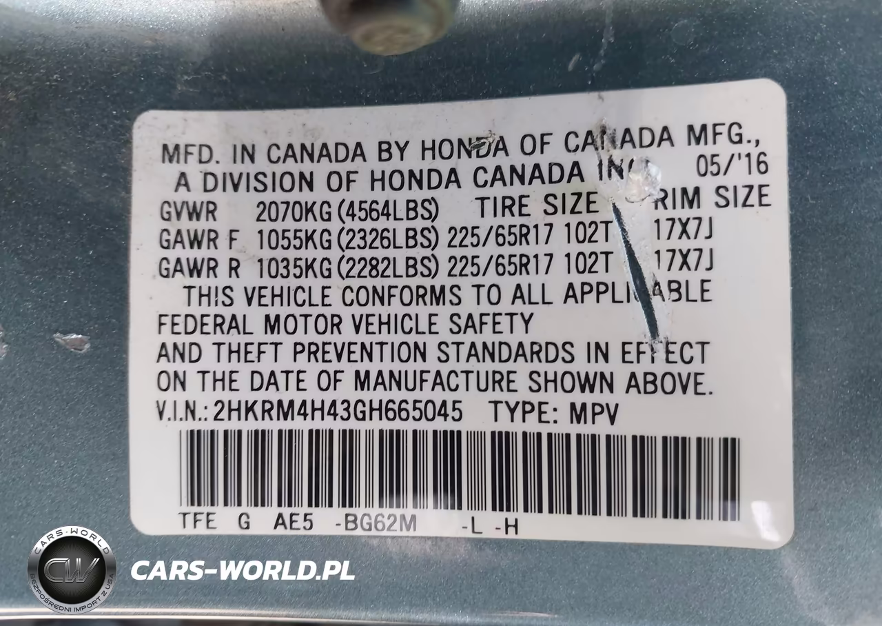 2016 Honda Cr-V Se VIN:2HKRM4H43GH665045 - 9