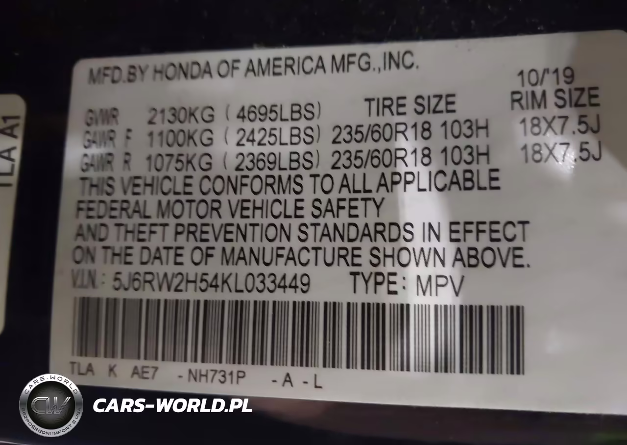 2019 Honda Cr-V Ex VIN:5J6RW2H54KL033449 - 9