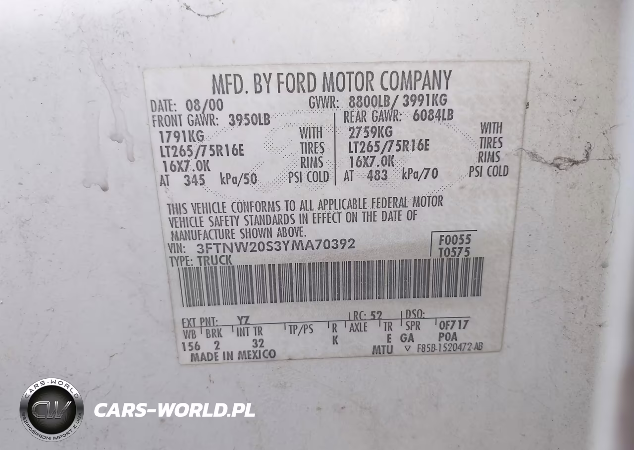 2000 Ford F-250 Lariat-Xl-Xlt VIN:3FTNW20S3YMA70392 - 9