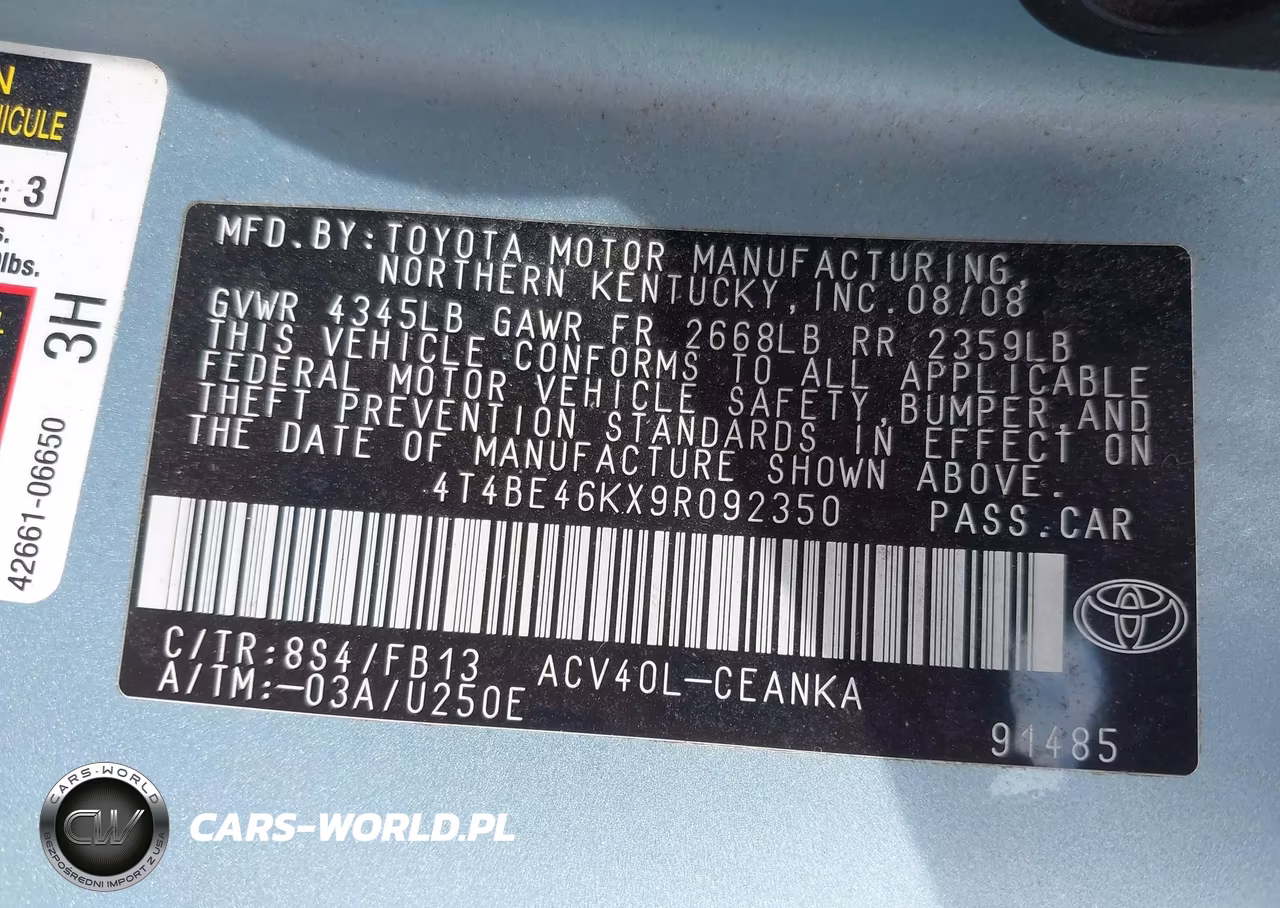 2009 Toyota Camry Le VIN:4T4BE46KX9R092350 - 9