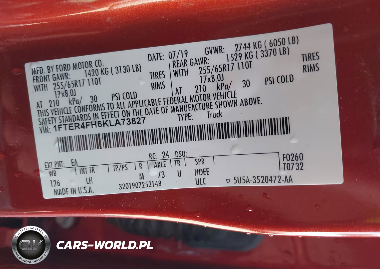 2019 Ford Ranger Xlt VIN:1FTER4FH6KLA73827 - 9