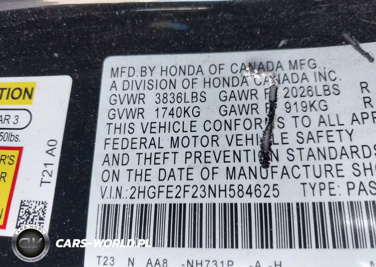 2022 Honda Civic Lx VIN:2HGFE2F23NH584625 - 9