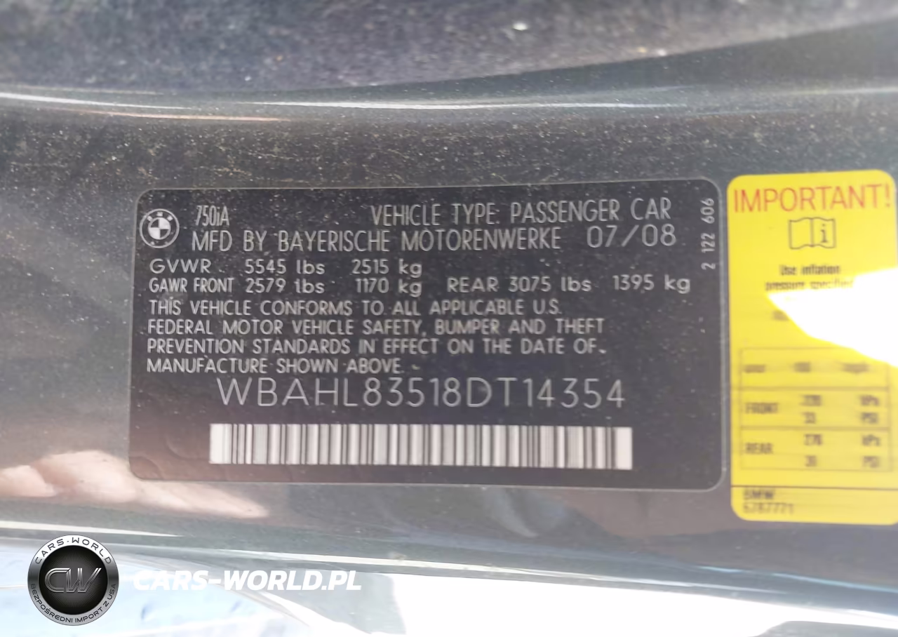 2008 BMW 750I VIN:WBAHL83518DT14354 - 9