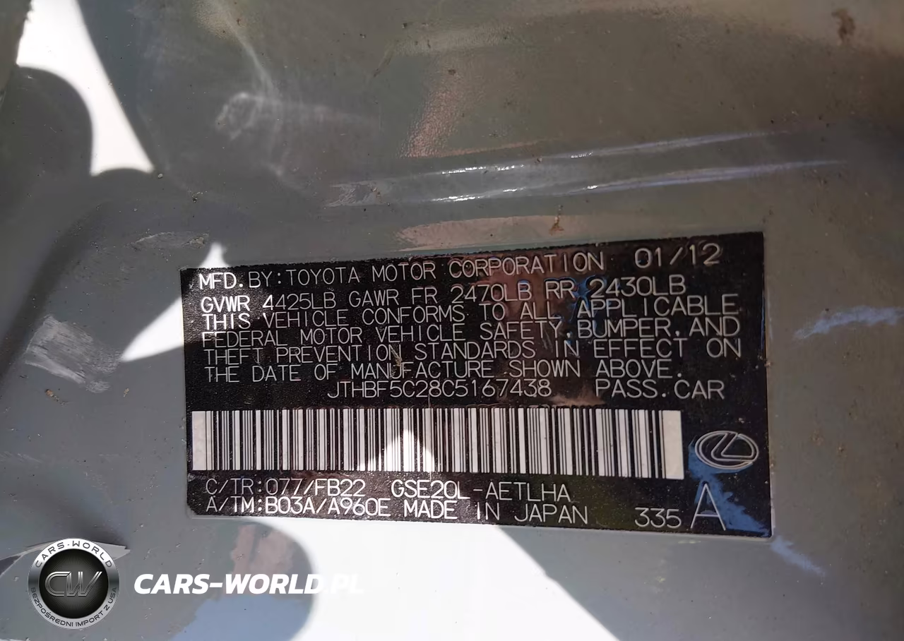 2012 Lexus Is 250 VIN:JTHBF5C28C5167438 - 9