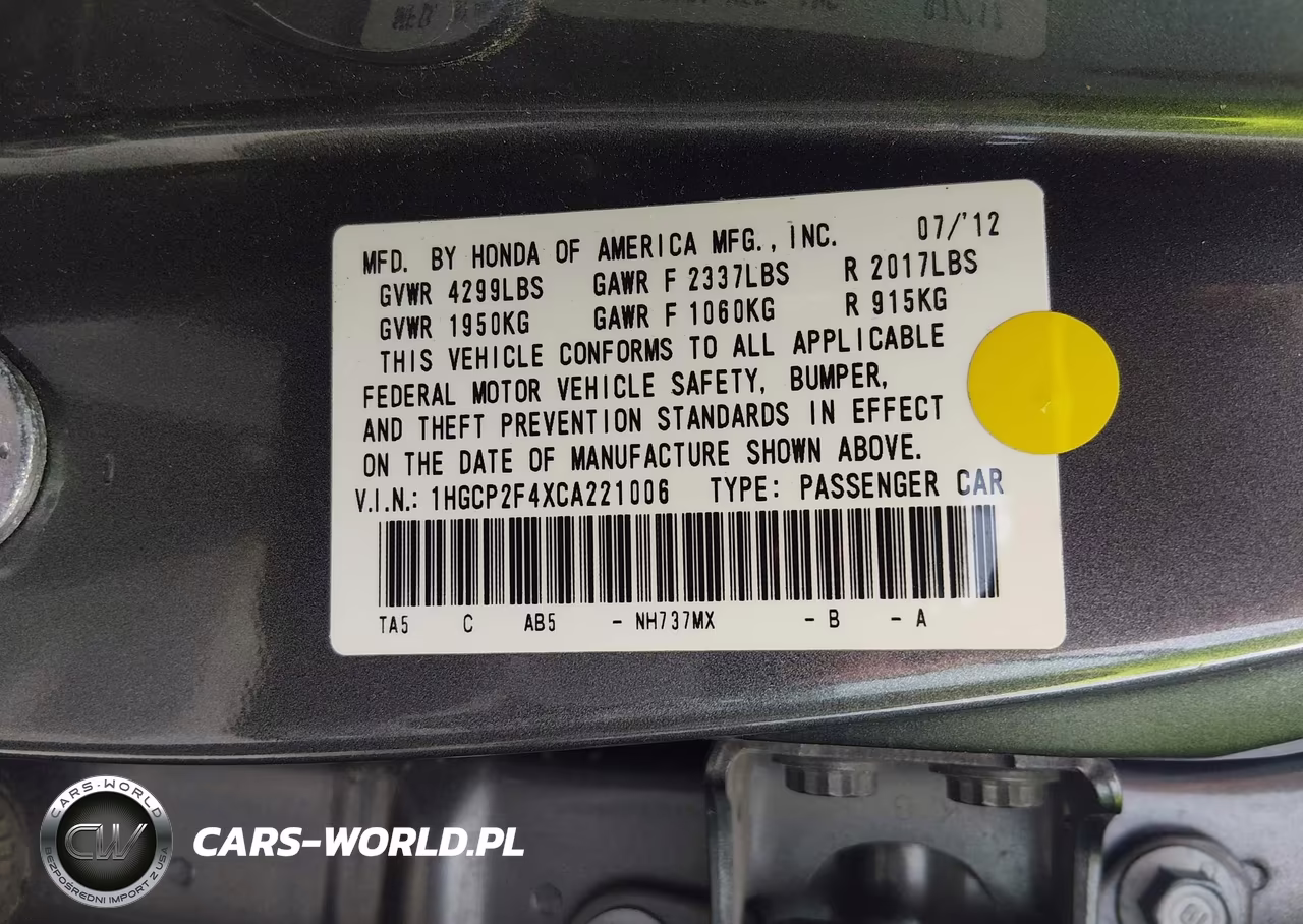 2012 Honda Accord 2.4 Lx-P VIN:1HGCP2F4XCA221006 - 9