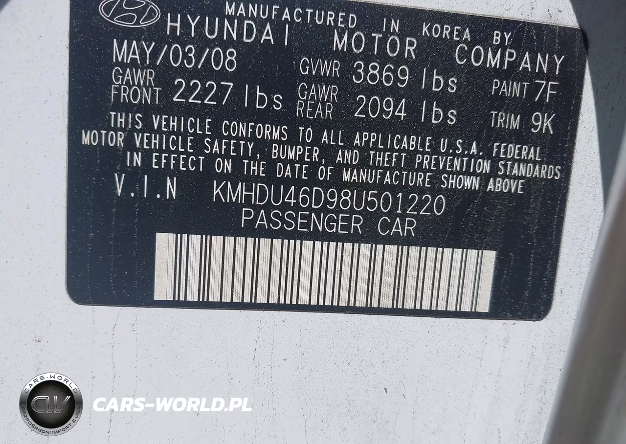 2008 Hyundai Elantra Gls-Se VIN:KMHDU46D98U501220 - 9