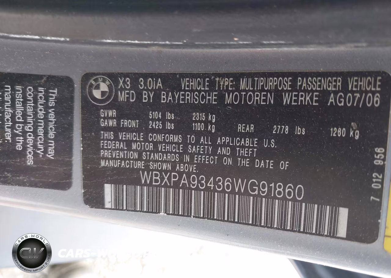2006 BMW X3 3.0I VIN:WBXPA93436WG91860 - 9